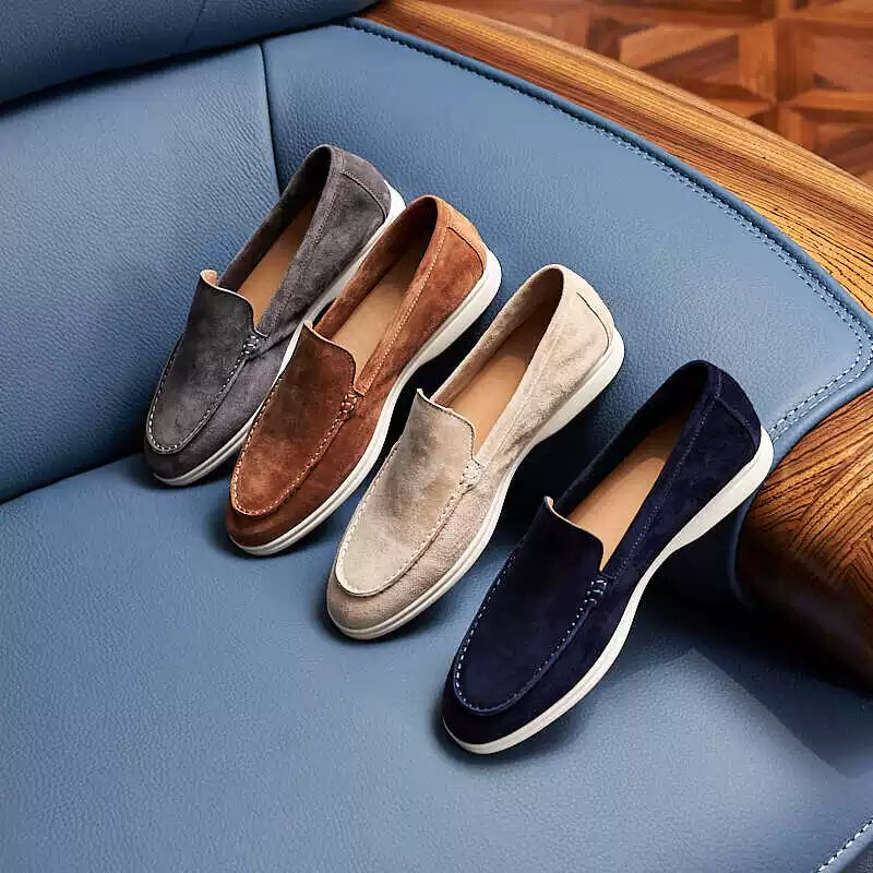 Pure Italian Suede Slip-On Lp Loafers Casual Leather Shoes Men's Genuine Leather Old Money Style Moccasins Soft Sole