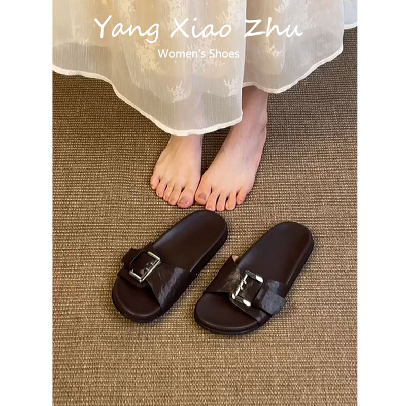 Cowhide Version ~ 2026 New Design Buckle Strap Slip-On Sandals for Women, Suitable for Outdoor Wear, Beach Vacation, Thick-Soled, Versatile Sandals