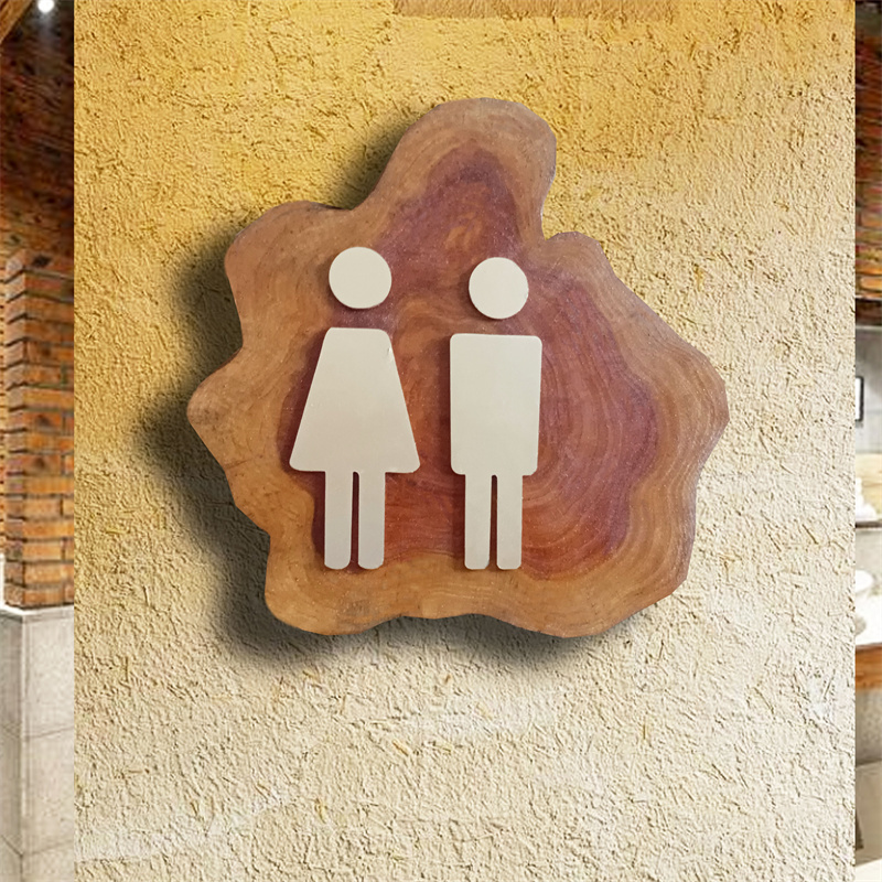 Natural Wood Restroom Door Sign, Bathroom Wc Sign, Homestay Indicator Sign, Men's and Women's Restroom Trendy Wooden Sign