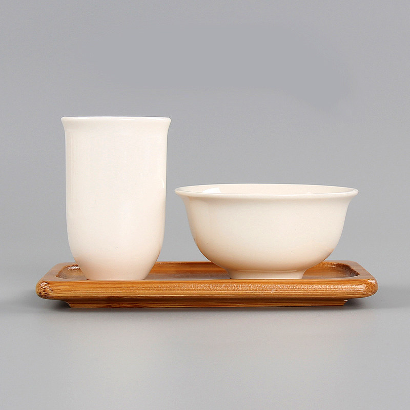 Ceramic Ivory White Kongfu Tea Tasting Cup Smelling Cup Smelling Cup Suit Smelling Cup with wood cup Too-Taobao