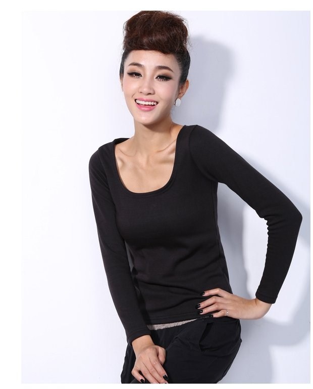 Winter Plus nhung dày áo sơ mi cổ áo siêu mỏng cổ áo phụ nữ ấm ngọn Đồ lót vô hình lớn u vòng cổ - Áo ấm ao giu nhiet co lo nam