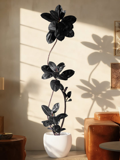 Artificial Black Rubber Tree for Indoor Living Room, High-End Bionic Banyan Tree, Floor-Standing Potted Fake Tree Ornament, Mid-Century Style