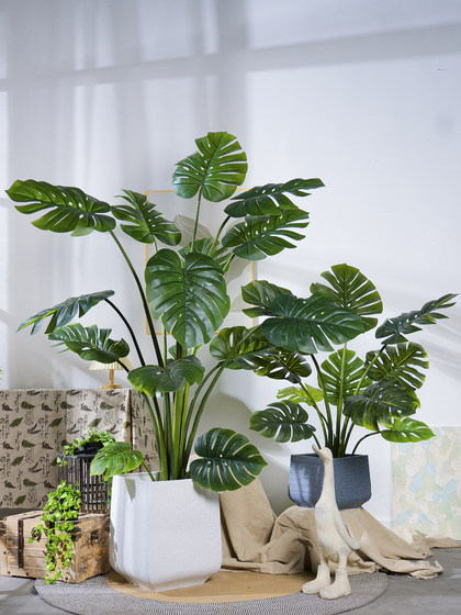 Monstera Artificial Plant Landscaping Indoor New Model Bionic Green Plant Fake Tree Potted Plant Living Room Decoration Ornament Fake Flower Tree