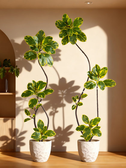 Artificial Black Rubber Tree for Indoor Living Room, High-End Bionic Banyan Tree, Floor-Standing Potted Fake Tree Ornament, Mid-Century Style