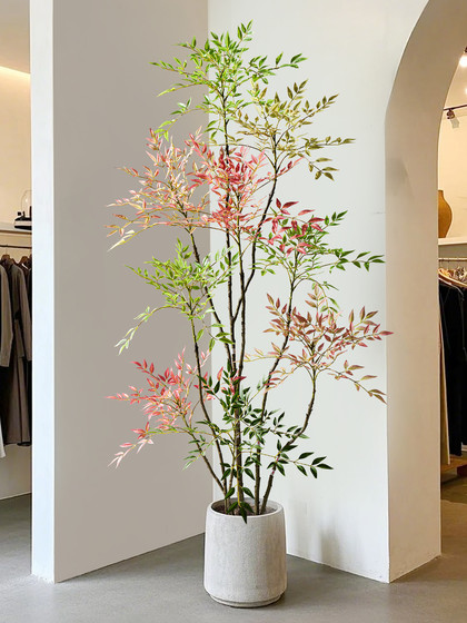 Simulated Plant Nandina Bamboo Floor-Standing High-End Potted Landscaping Artificial Tree Bionic Green Plant Indoor Living Room Decoration Ornament