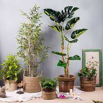 Simulated flower basket rattan hand-woven flower pot straw woven natural bamboo living room flower arrangement large plant potted basket