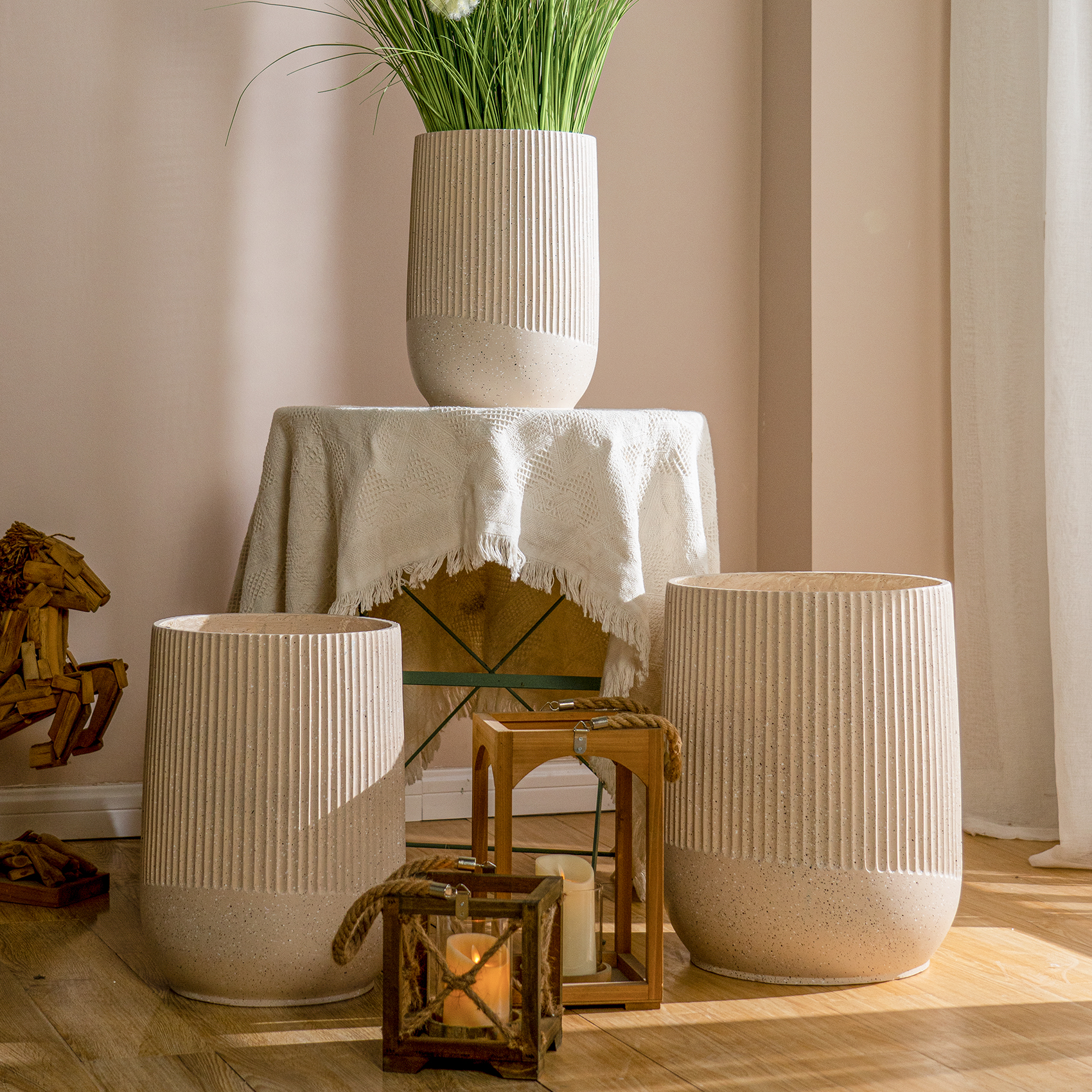 2023 new imitation cement basin large caliber more than 30 of magnesium oxide green plant flower flower pot living-room room-Taobao