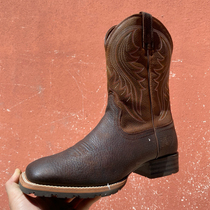 Mens boots cowboy boots thick heel Hong Kong style 24 summer new mid-calf boots motorcycle boots square toe spurs riding boots