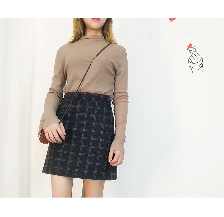 Váy len cao eo len kẻ sọc nữ retro một mẫu váy 2018 mới mùa thu đông mẫu váy len hông chân váy caro chữ a