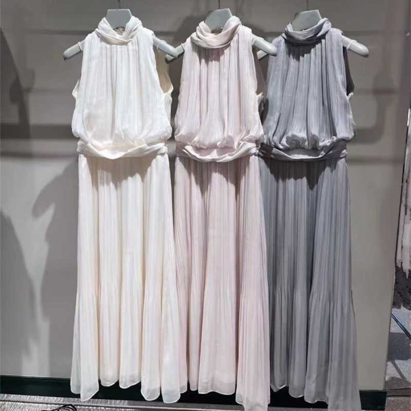 Japanese Style 2026 Summer Fashion Elegant Solid Color Ribbon Stand Collar Sleeveless Waist-Cinching Pleated Dress Greek Goddess Dress for Women Japanese Style 2026 Summer Fashion Elegant Solid Color Ribbon Stand Collar Sleeveless Waist-Cinching Pleated Dress Greek Goddess Dress for Women