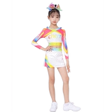 Красочная разделенная черлидирующая униформа для мужчин и женщин, универсальная одежда аэробики, многократная спортивная одежда для чирлидинга, соревновательная одежда для обучения, соревновательная одежда для детских черлидов.