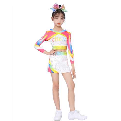 Красочная разделенная черлидирующая униформа для мужчин и женщин, универсальная одежда аэробики, многократная спортивная одежда для чирлидинга, соревновательная одежда для обучения, соревновательная одежда для детских черлидов.