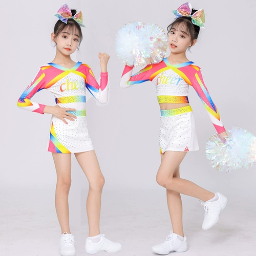 Красочная разделенная черлидирующая униформа для мужчин и женщин, универсальная одежда аэробики, многократная спортивная одежда для чирлидинга, соревновательная одежда для обучения, соревновательная одежда для детских черлидов.