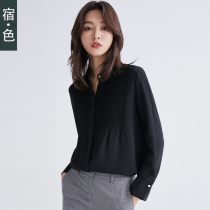The color shirt womens long sleeve design sense minority early autumn organ pleated shirt loose chiffon temperament has a hanging top