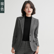 Sue · Color Lady wool suit jacket autumn and winter short slim suit thick temperament gray woolen small suit
