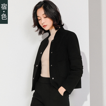 Sue color double-sided jacket womens autumn and winter New stand collar short Korean baseball wool coat