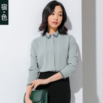 The color chiffon shirt womens long sleeve spring dress New temperament chiffon shirt Han fan fashion contrast color shirt