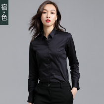 The color black simple shirt womens long sleeves spring new cotton professional wear dress shirt overalls shirt