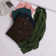 Mùa thu và mùa đông dày của phụ nữ áo len dài tay lụa tơ tằm và cashmere pha trộn áo len đơn giản dây kéo áo khoác