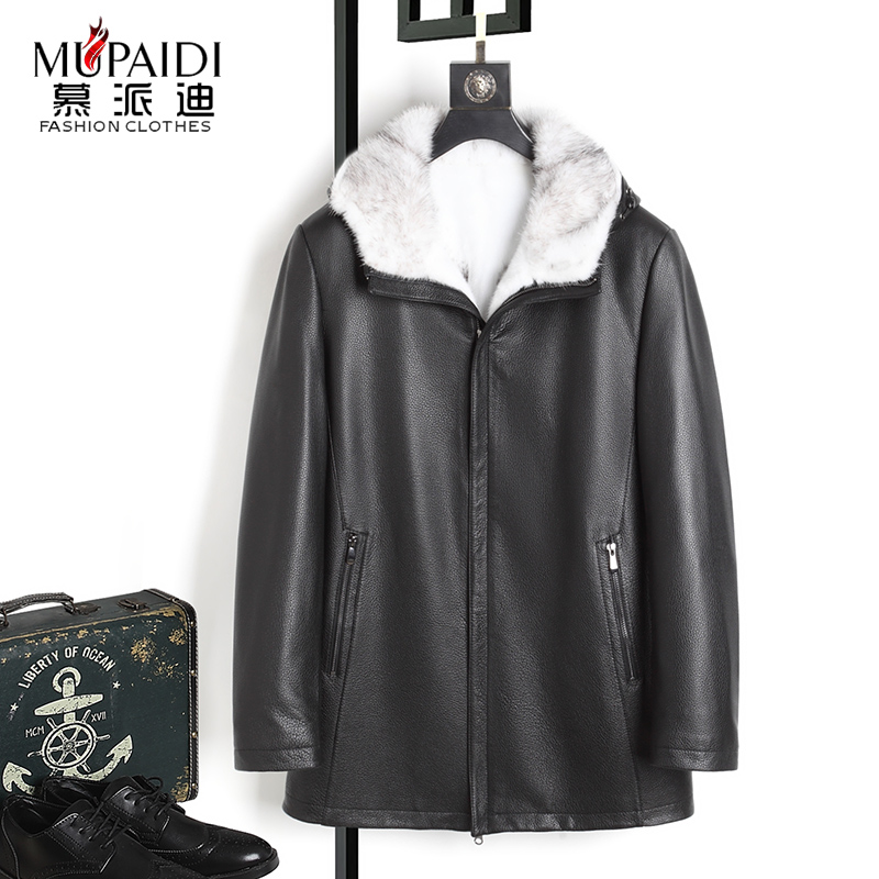 High-end imported velvet cross mink whole mink inner Parker clothing men's leather mink fur one wool sleeve