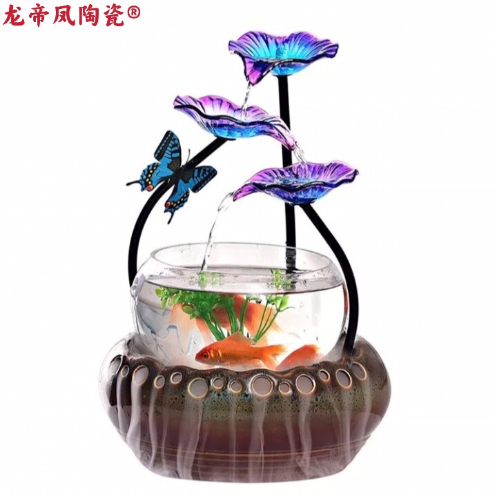 Eight-year-old store new product impulse ceramic high-end flowing water fish tank atomization humidification decoration home feng shui opening gift