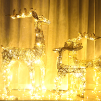 Christmas large luminous wrought iron deer pulling cart old man doll shopping mall hotel lobby scene decoration decoration supplies