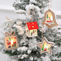 Nordic ins wood led luminous small house pendant Christmas tree hanging decorated wooden house adorned with hanging ornament table hem