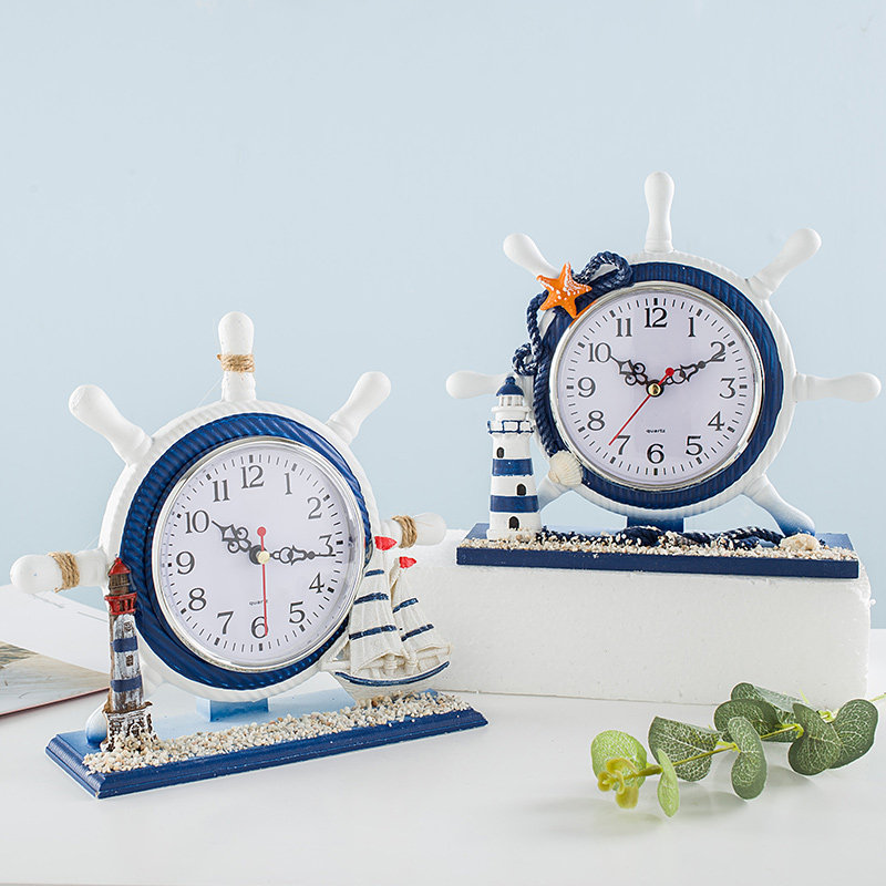 Bedroom Bedside Decoration Seat Bell Living Room Solid Wood Mass Watch Swing Piece Mediterranean Nautical Seat Bell Creative Silent Clock