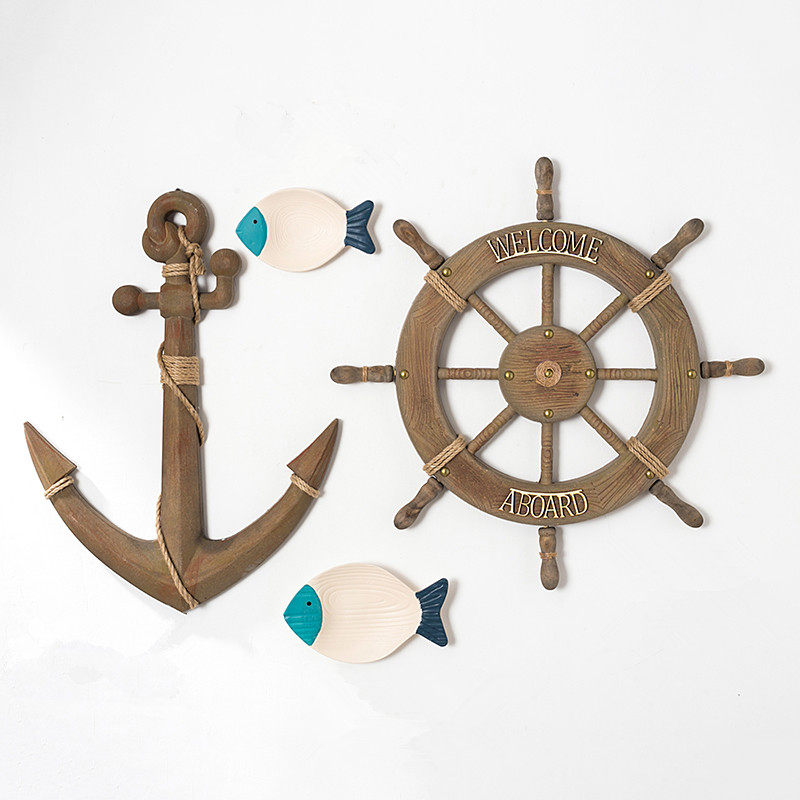 Creative retro Mediterranean wooden lifebuoy ocean do old Anchor Bar decorations three-dimensional wall ornaments