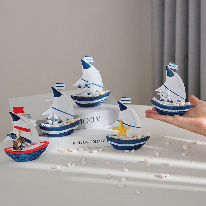 Mediterranean Style Wooden Sailing swing piece Creative home Desktop Decorative Furnishing model One plain sailing boat-Taobao