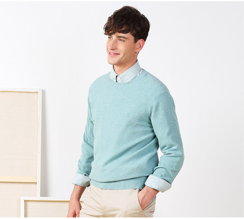 BEANPOLE Binbo nam cổ tròn màu rắn Hàn Quốc Slim cashmere đan áo len cardigan BC7851A05 - Áo len Cashmere áo cổ lọ nam