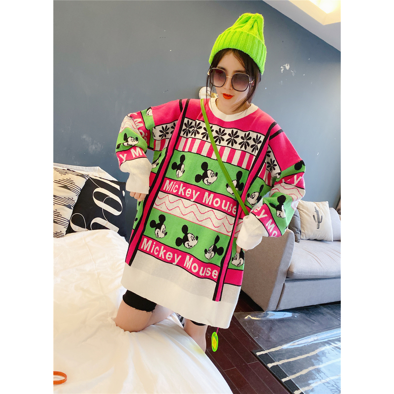 European Style Lazy Style Thickened Sweater for Women, Winter Korean Version Cute Cartoon Mickey Mouse Loose Knit Cardigan European Style Lazy Style Thickened Sweater for Women, Winter Korean Version Cute Cartoon Mickey Mouse Loose Knit Cardigan