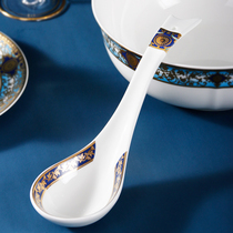 Large spoon Tangshan bone china soup spoon spoon embossed gold soup large spoon long handle mixing spoon large spoon