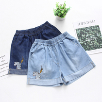 Girls denim shorts 2021 new fashion foreign style childrens pants in big Children Baby thin wear wild tide