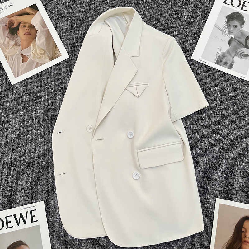 Off-White Thin Blazer for Women, 2026 Summer New Design, Double-Breasted, Fashionable and Unique Suit Trend
