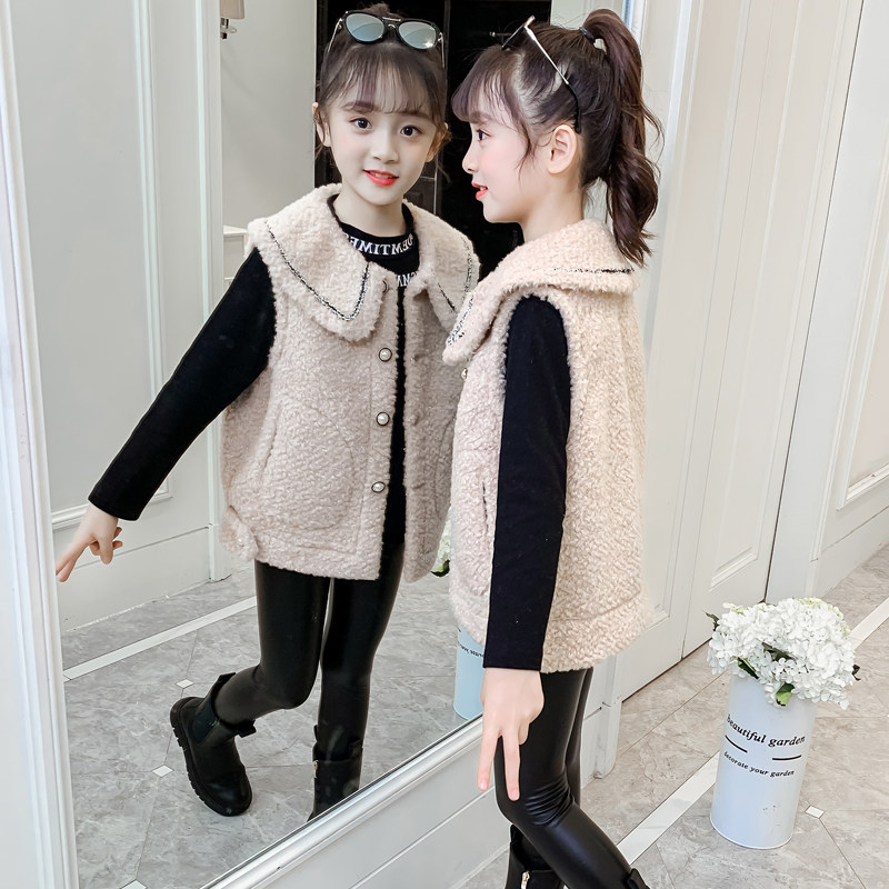 Girls lamb wool vest 2022 autumn new Western style Korean version of the big boys and girls spring and autumn outer wear waistcoat