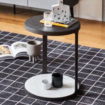Italian minimalist side designer creative personality rock board sofa corner round marble coffee table