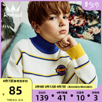 Water boy childrens clothing boys  line clothing 2021 winter new half-high neck warm soft fashion striped pullover tide