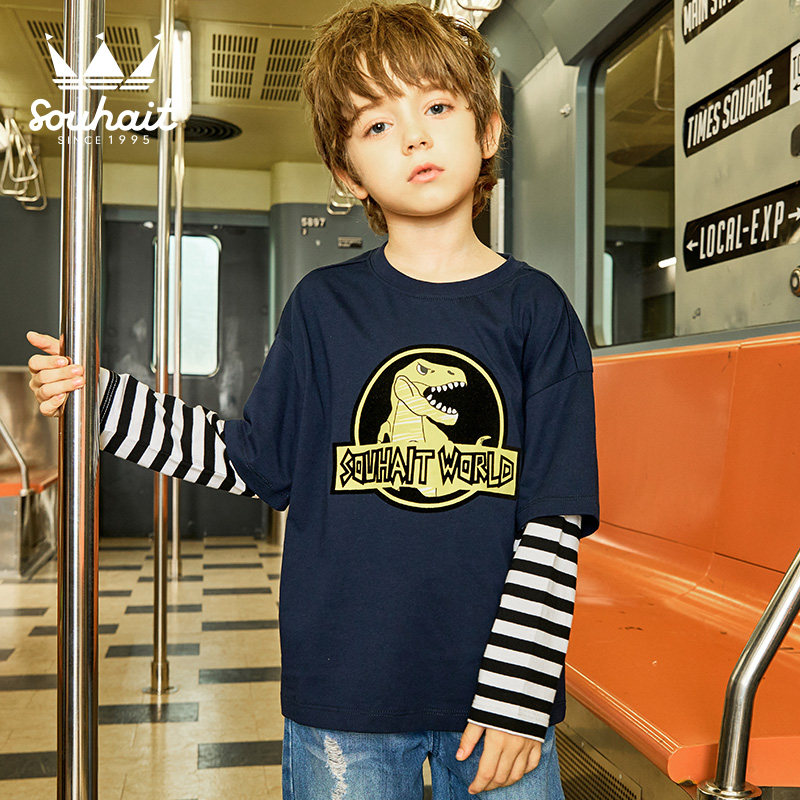 水孩儿 假两件 纯棉儿童长袖T恤 天猫优惠券折后￥39包邮（￥79-40）男、女童105~170码多色可选