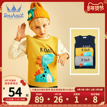 Water boy vest 2021 autumn new child knitted round neck cartoon shoulder foreign style shirt