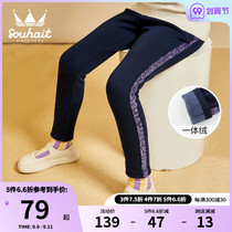 Childrens clothing girls leggings outside wear 2021 winter clothes new one-piece velvet plus velvet padded baby casual pants