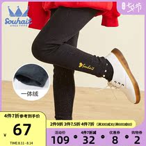 Water boy childrens clothing pants girls plus velvet leggings autumn and winter 2021 new one-piece velvet warm long pants tide