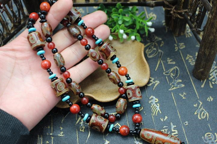 Natural Tibet Old Manau Necklace Bracelet Three Eye Nine Eye of the Tibet