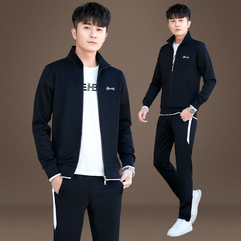 Jordano sportswear suit men's spring and autumn three-piece 361 long-sleeved stand-up collar cardigan jacket casual thick cotton