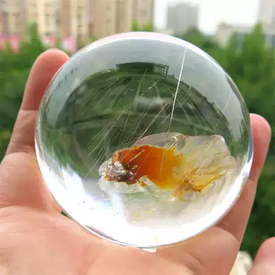 一鳴奇石天然水晶巴西紅膠花鴻運當頭金魚象形裸石擺件紅黃礁花