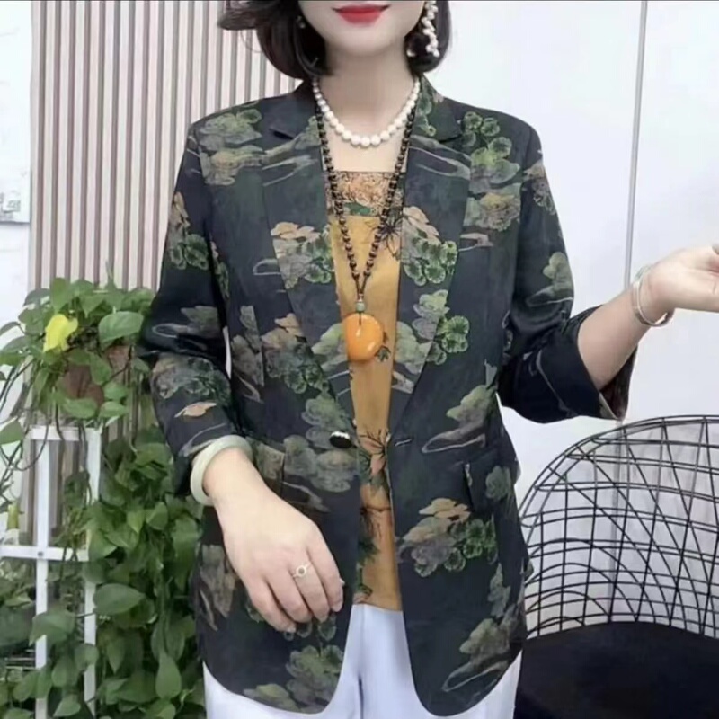 2024 Spring, Summer and Autumn New Fashion Jacquard Women's Suit Easiest for Match Temperament Casual Internet Celebrity Mom Suit Jacket