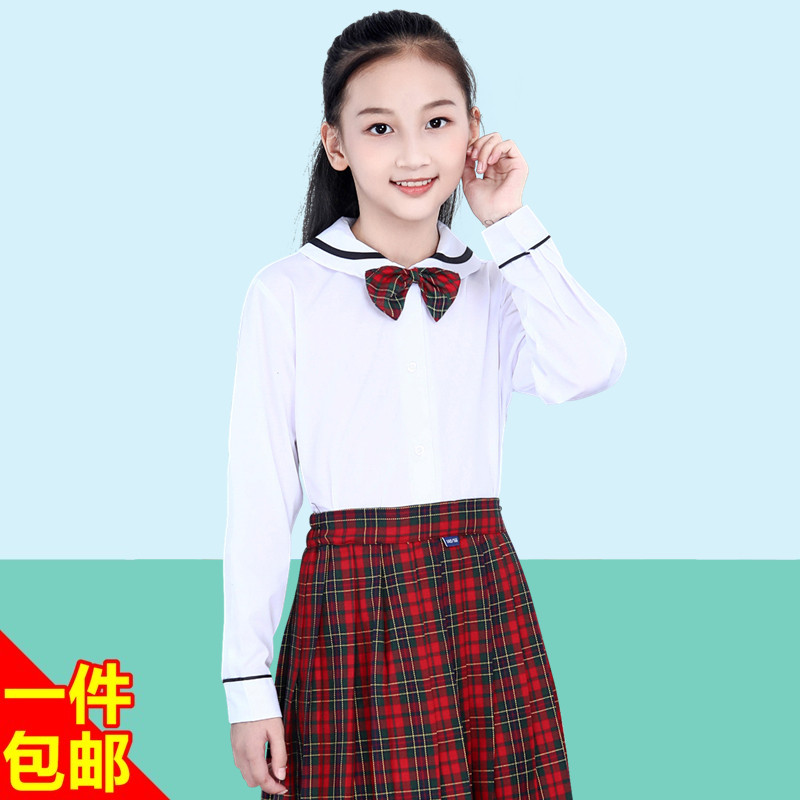 Shenzhen elementary school students school uniform women's autumn and winter dress children's performance clothing white shirt shirt