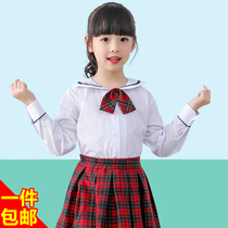 Shenzhen primary school students  school uniform Female autumn winter dress Childrens performance suit White shirt shirt