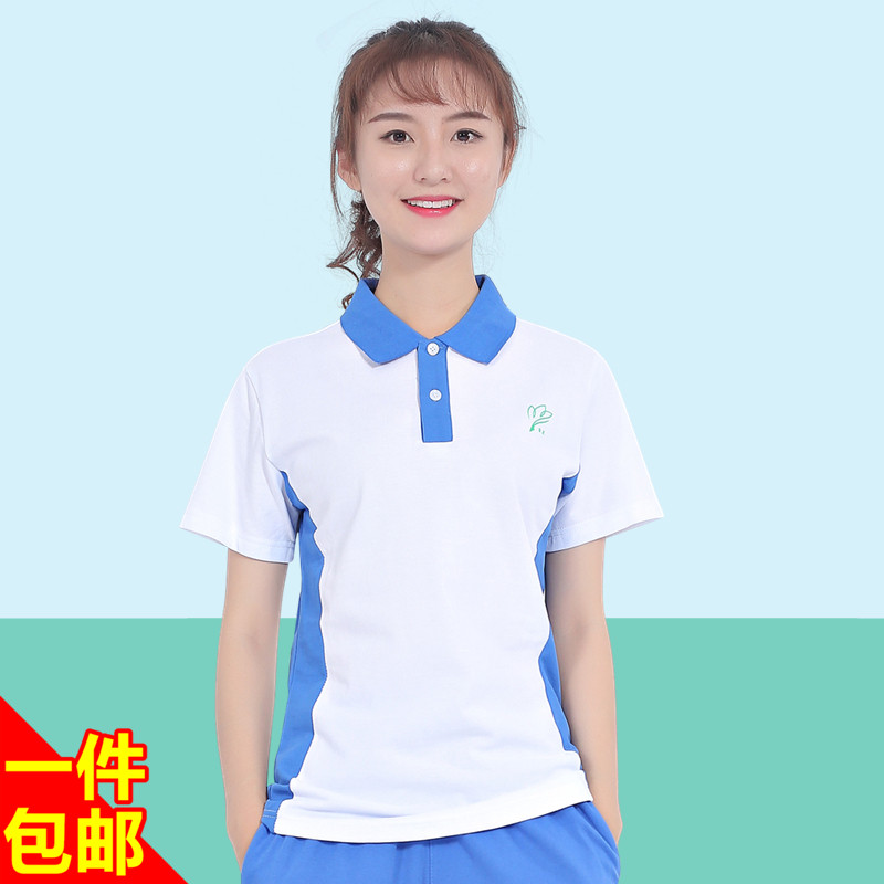 Shenzhen school uniform Middle school girls summer sports clothes top Short sleeve waist slim version College style school uniform T-shirt