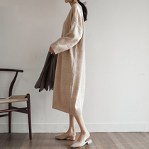 Knitted dress autumn and winter 2021 New base skirt lazy wind inside with loose pit bar plaid sweater long skirt women